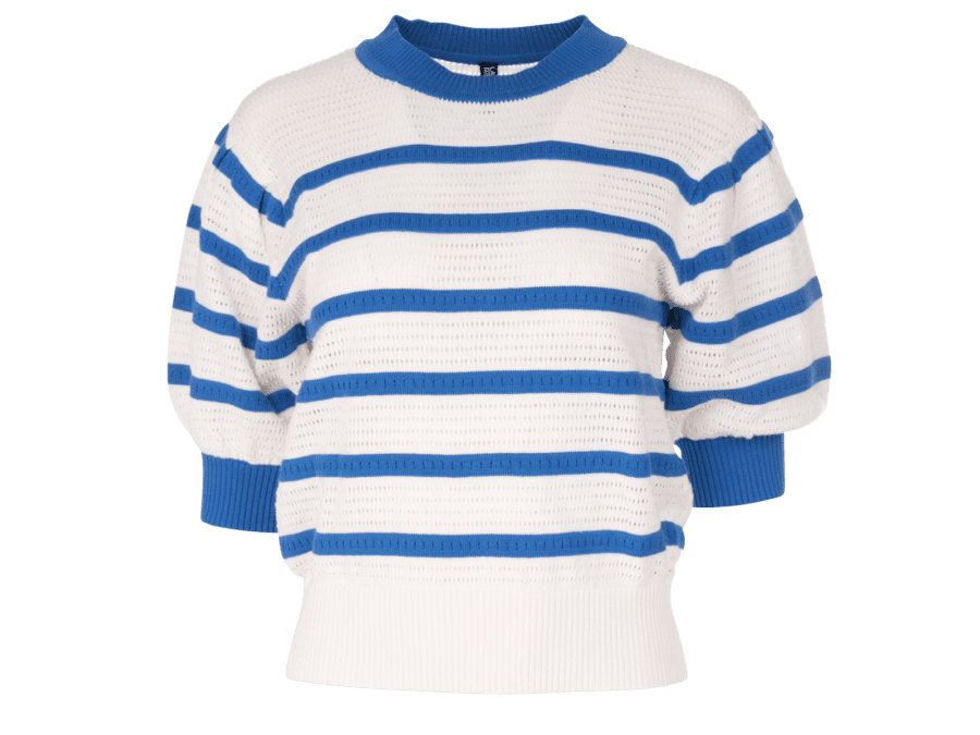 JEL 30-1 Gebreide trui met pof mouw – blauw, L - Wibra